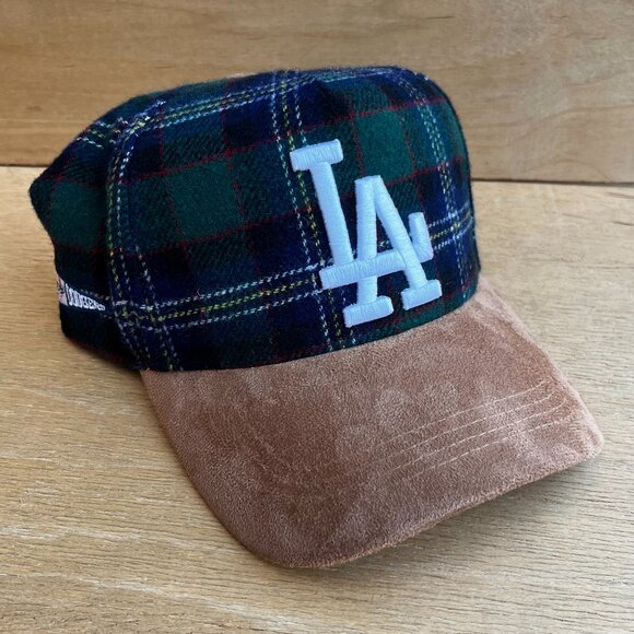 MITCHELL & NESS LOS ANGELES DODGERS PLAID BURBERRY HAT Suede Like Brim NEW RARE - Picture 1 of 4